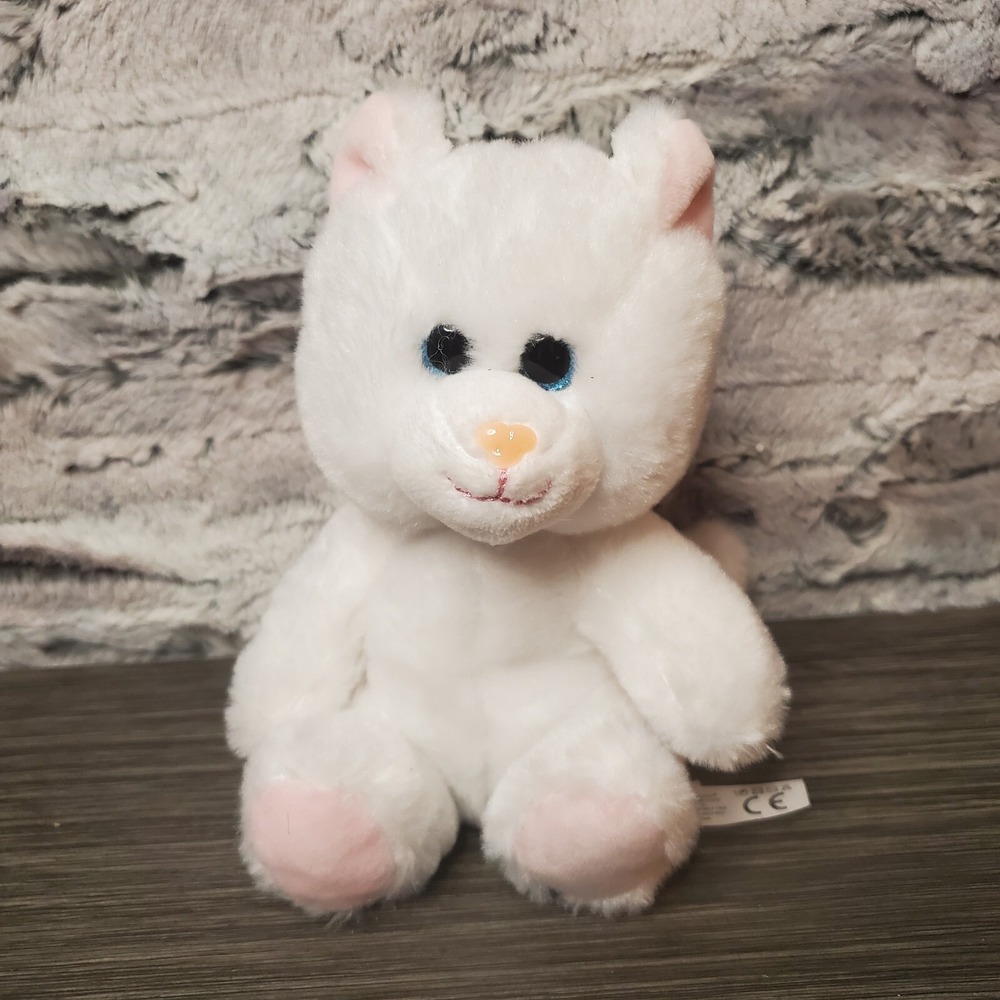 The‎ Petting Zoo Kitty Cat White Persian Kitten Plush 7" Animal Pink Heart Nose